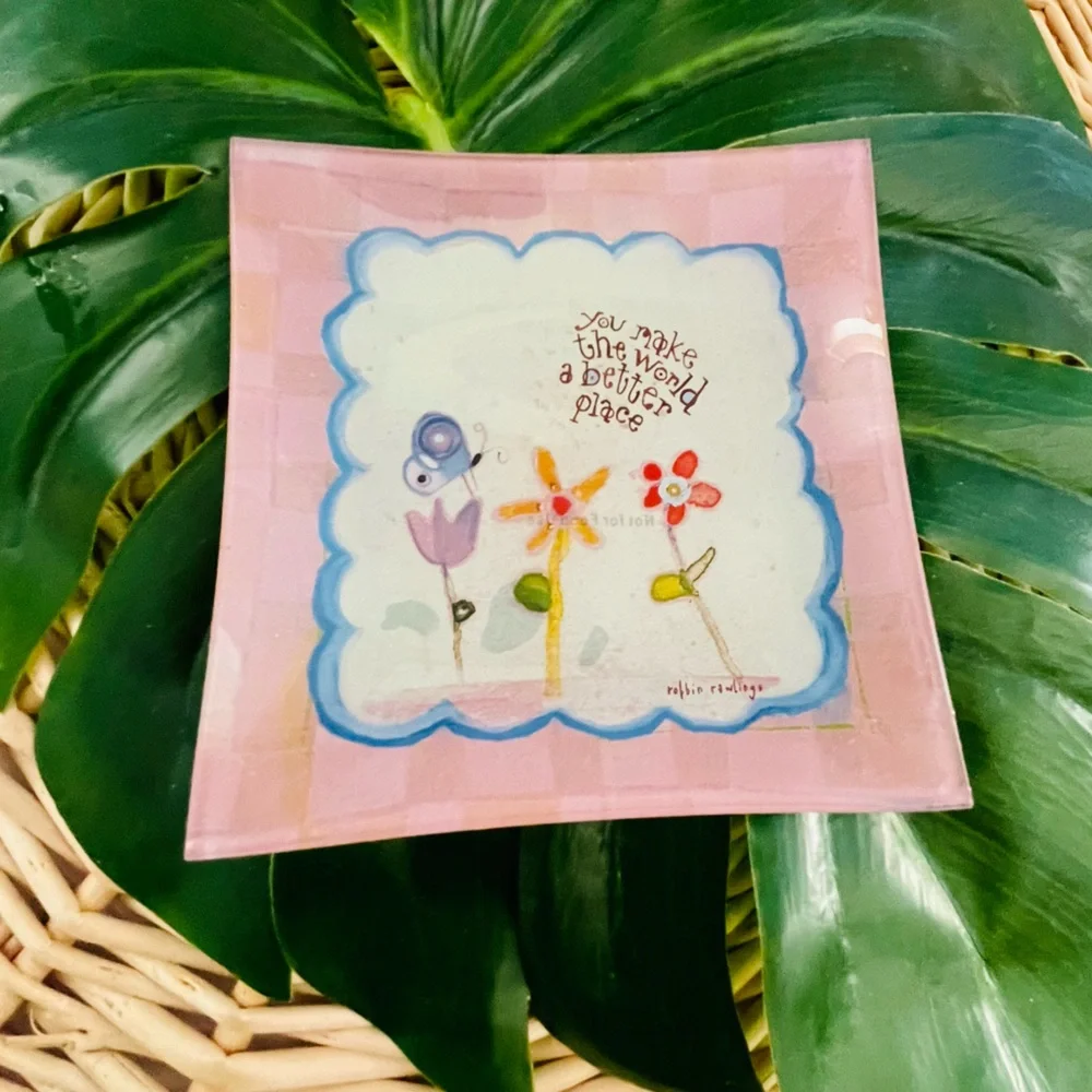 Natural Life Glass Trinket Tray “You make the world a better place” floral